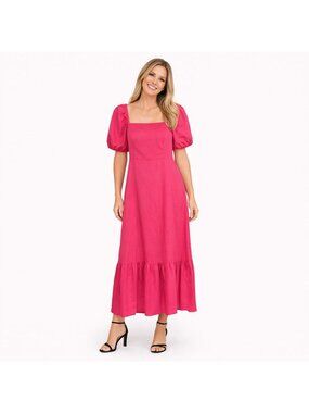 New Princess Highway Empire Waist 2 Pink Midi Dress With Puff Sleeves & Back Tie